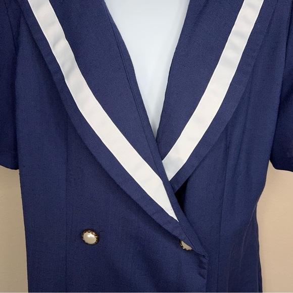 VINTAGE 13/14 SHELLY MICHAELS 1980’s BLUE WHITE SAILOR DRESS RETRO PINUP - Picture 2 of 14